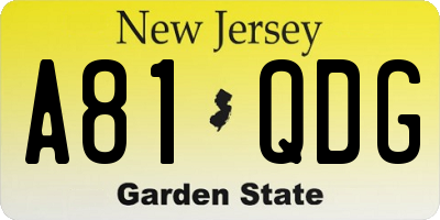 NJ license plate A81QDG
