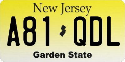 NJ license plate A81QDL