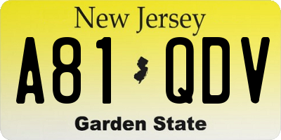 NJ license plate A81QDV