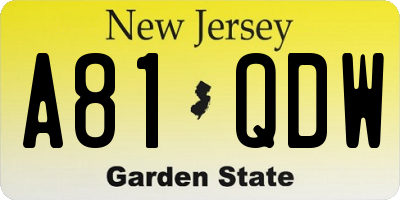 NJ license plate A81QDW