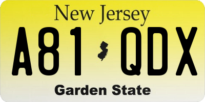 NJ license plate A81QDX