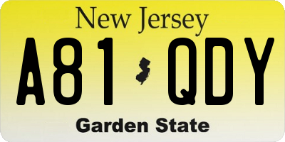 NJ license plate A81QDY