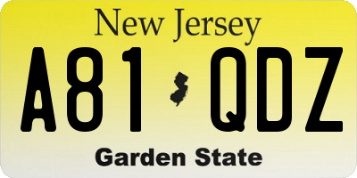 NJ license plate A81QDZ