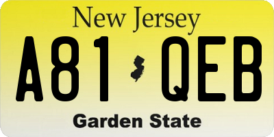 NJ license plate A81QEB