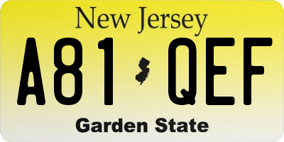 NJ license plate A81QEF