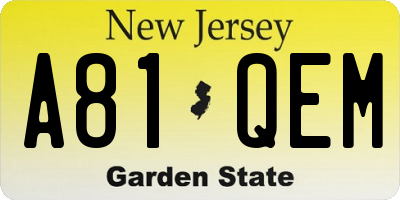 NJ license plate A81QEM