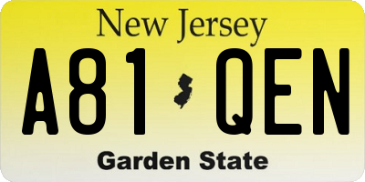 NJ license plate A81QEN