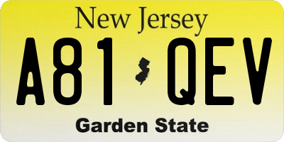 NJ license plate A81QEV