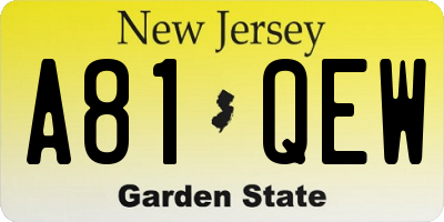 NJ license plate A81QEW