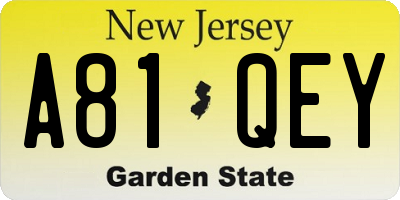 NJ license plate A81QEY