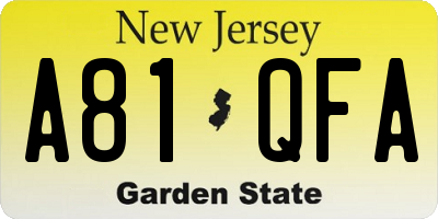 NJ license plate A81QFA