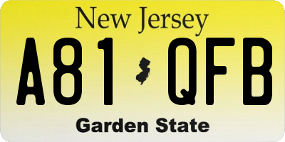 NJ license plate A81QFB