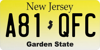 NJ license plate A81QFC