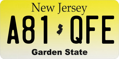NJ license plate A81QFE