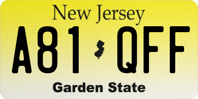 NJ license plate A81QFF