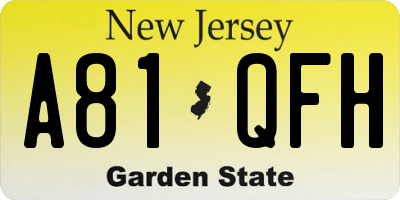 NJ license plate A81QFH