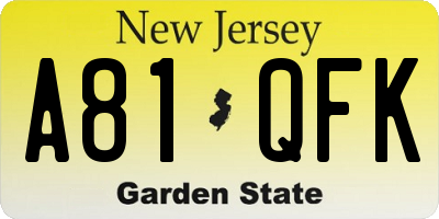 NJ license plate A81QFK