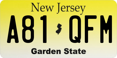 NJ license plate A81QFM