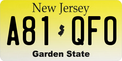 NJ license plate A81QFO