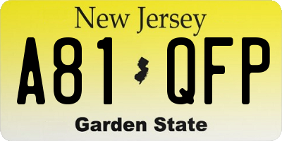 NJ license plate A81QFP