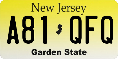 NJ license plate A81QFQ