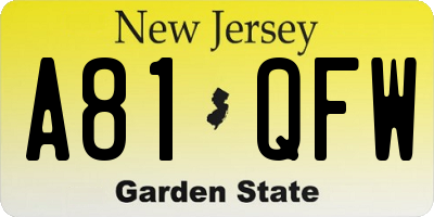 NJ license plate A81QFW