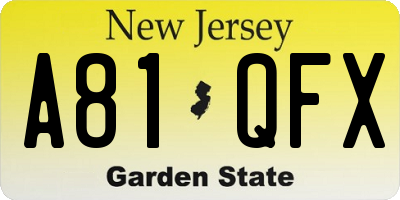 NJ license plate A81QFX