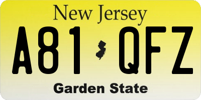 NJ license plate A81QFZ