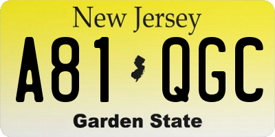 NJ license plate A81QGC