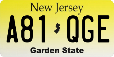 NJ license plate A81QGE
