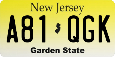 NJ license plate A81QGK
