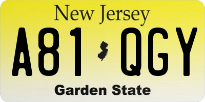 NJ license plate A81QGY