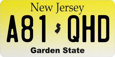 NJ license plate A81QHD