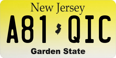 NJ license plate A81QIC