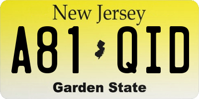 NJ license plate A81QID