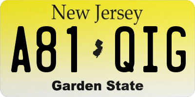 NJ license plate A81QIG