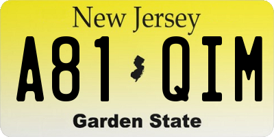 NJ license plate A81QIM