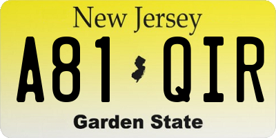 NJ license plate A81QIR