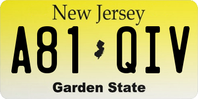NJ license plate A81QIV