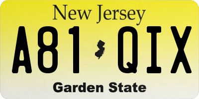 NJ license plate A81QIX