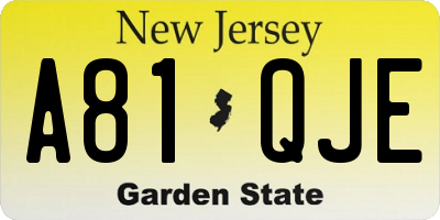 NJ license plate A81QJE