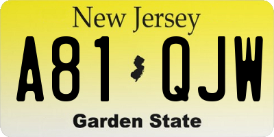 NJ license plate A81QJW