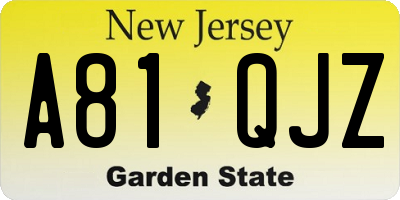 NJ license plate A81QJZ