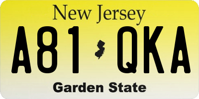 NJ license plate A81QKA