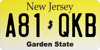 NJ license plate A81QKB