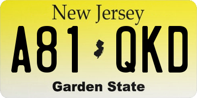 NJ license plate A81QKD