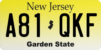 NJ license plate A81QKF