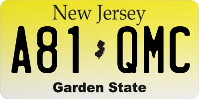 NJ license plate A81QMC