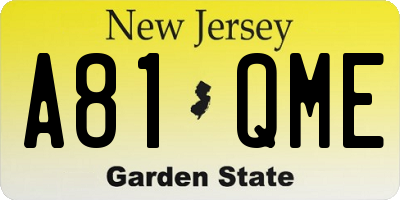 NJ license plate A81QME