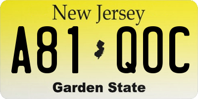 NJ license plate A81QOC